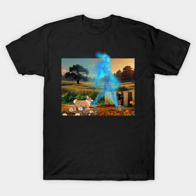 Corgi With Ghost Apparition T-Shirt by Trip Tank